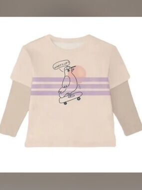 FINAL SALE NWT The Sunday Collective Girls Organic Cotton Skater Tee Top In Beig